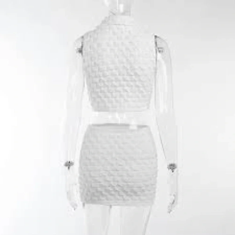 White Textured Sleeveless Crop Top & Mini Skirt Two-Piece Set Size S